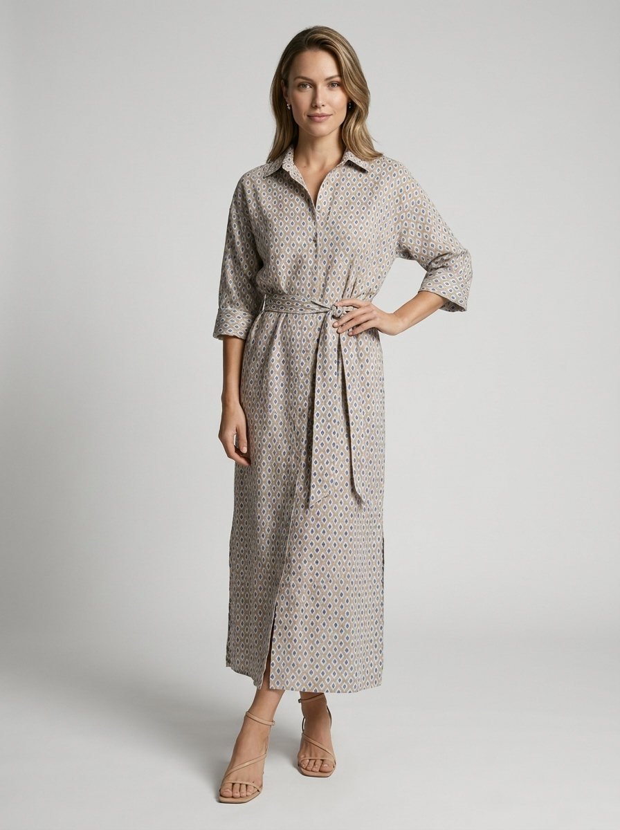 Vivienne | Stribet Midi Skjortekjole til Dame