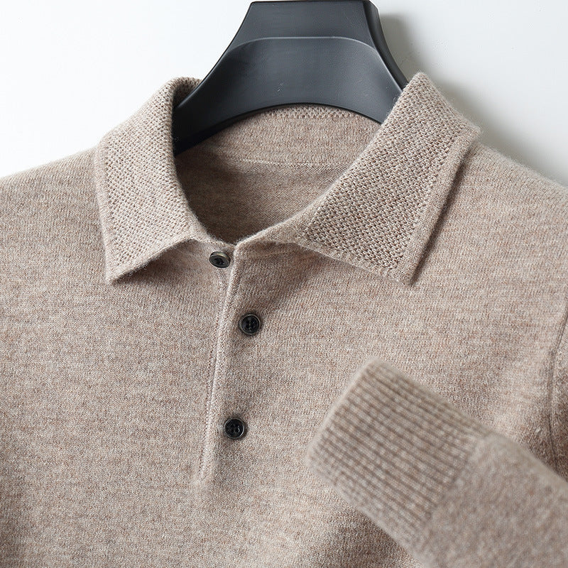 August | Men's cashmere long-sleeved polo sweater