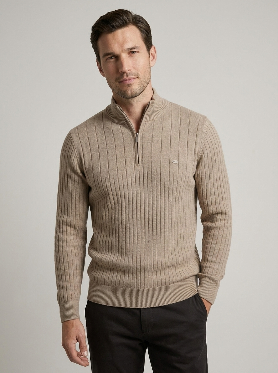 Valentino | Ribstrikket Half Zip Sweater til Herre