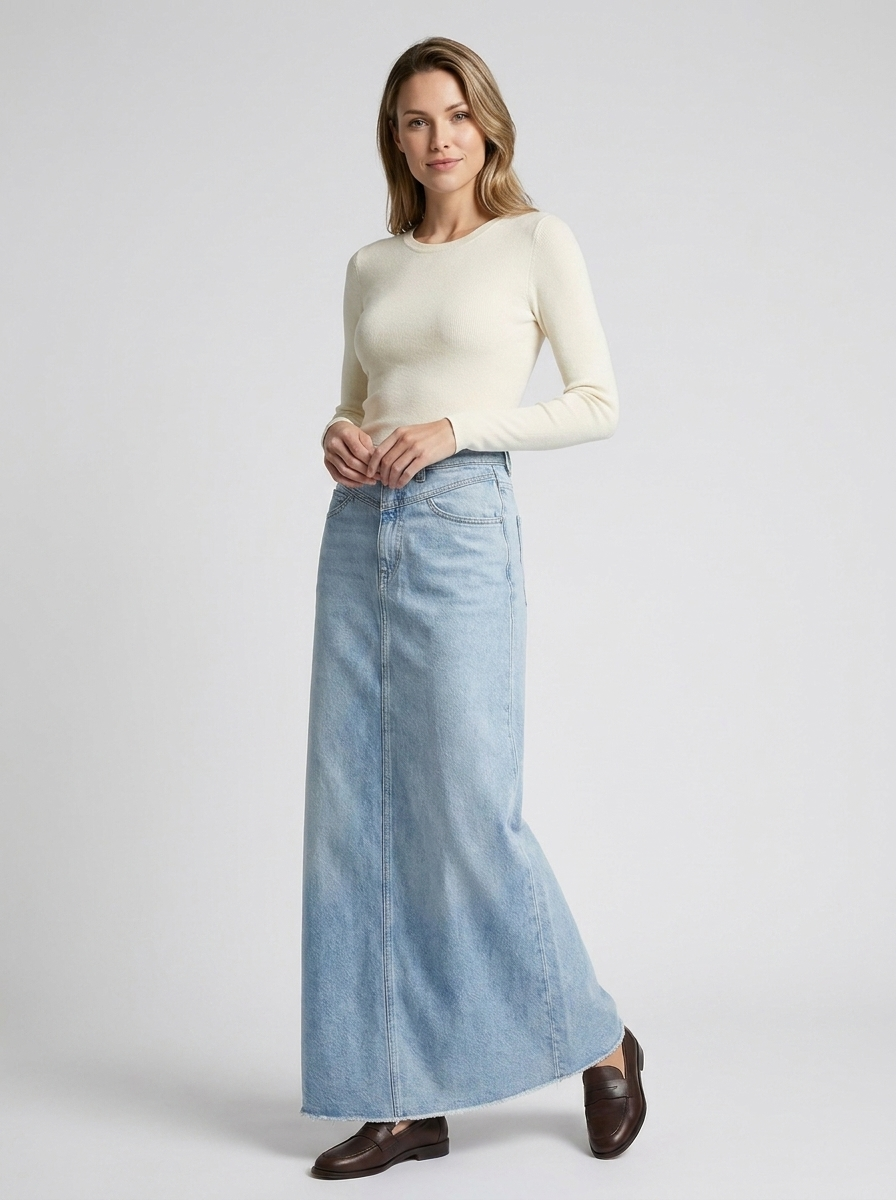 Alzbeta | Lang Denim Maxinederdel til Dame