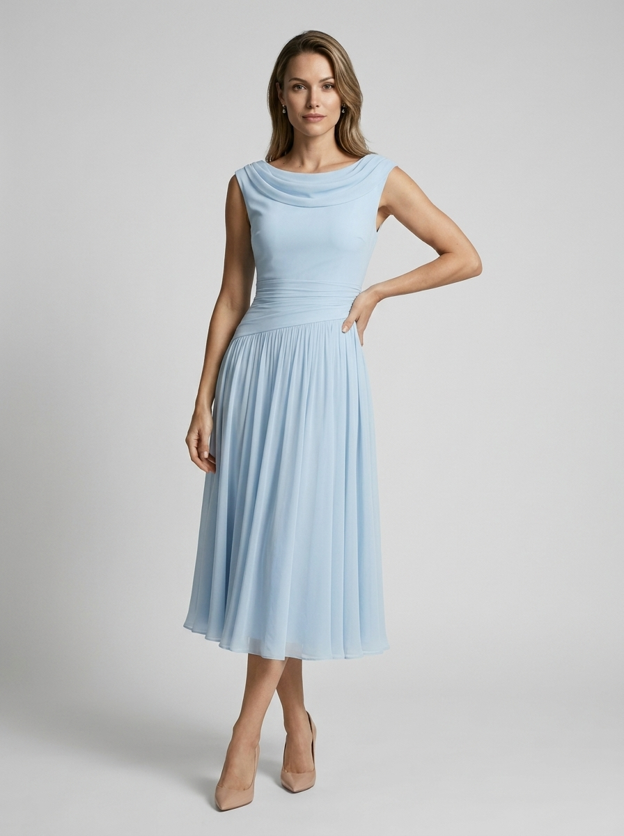 Aurélie | Elegant Midi Kjole Med Draperet Halsudskæring