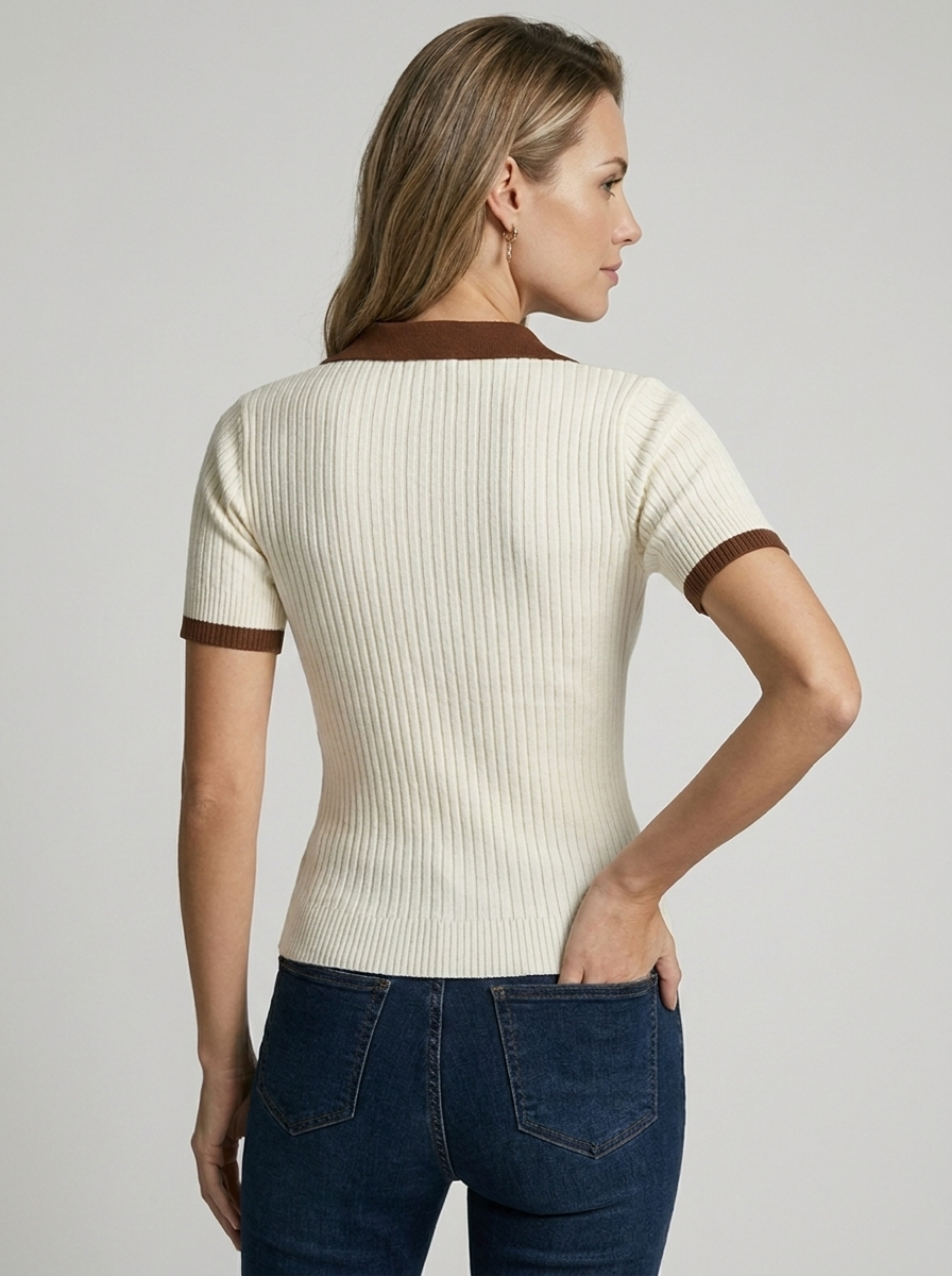 Elise | Ribbed Polo Knit Sweater for Women
