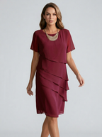 Elowen | Midi Kjole med Lagdelt Chiffon og Løs Pasform