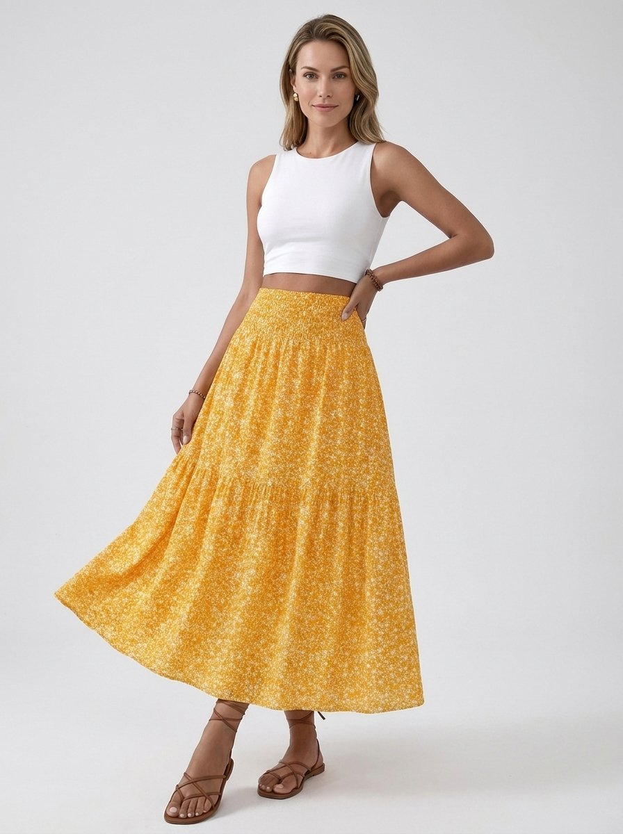 Monta | Blomstret Midi Nederdel Til Dame