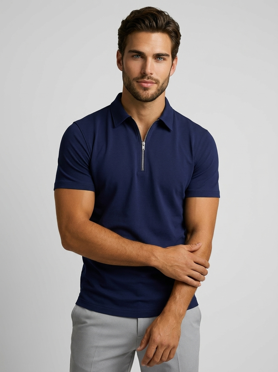 Lorenzo | Slim Fit Polo Med Lynlås Til Herre