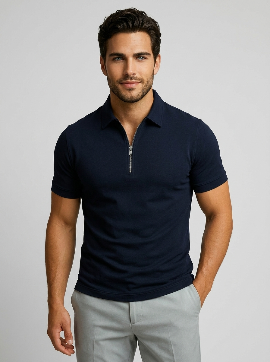 Lorenzo | Slim Fit Polo Med Lynlås Til Herre