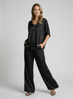 Selene | Satin Lounge Sæt med Wide-Leg Bukser