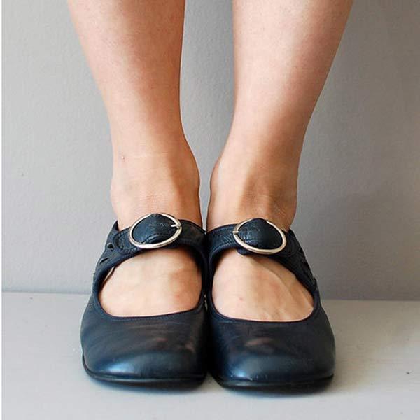 Viretta | Læder Heels Med Rem Og Rund Tå