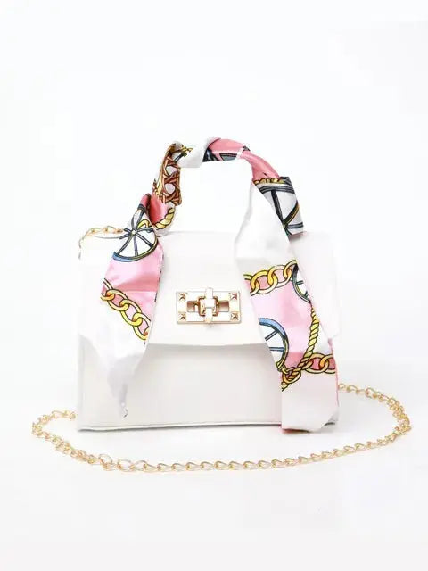 Lina | Elegante Borsa a Mano con Sciarpa di Seta e Catena Dorata