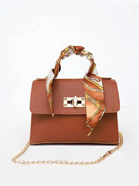 Lina | Elegante Borsa a Mano con Sciarpa di Seta e Catena Dorata
