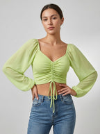 Sorella | Rynket Crop Top Med Snøre Og Transparente Ærmer