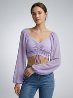 Sorella | Rynket Crop Top Med Snøre Og Transparente Ærmer