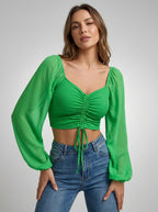Sorella | Rynket Crop Top Med Snøre Og Transparente Ærmer