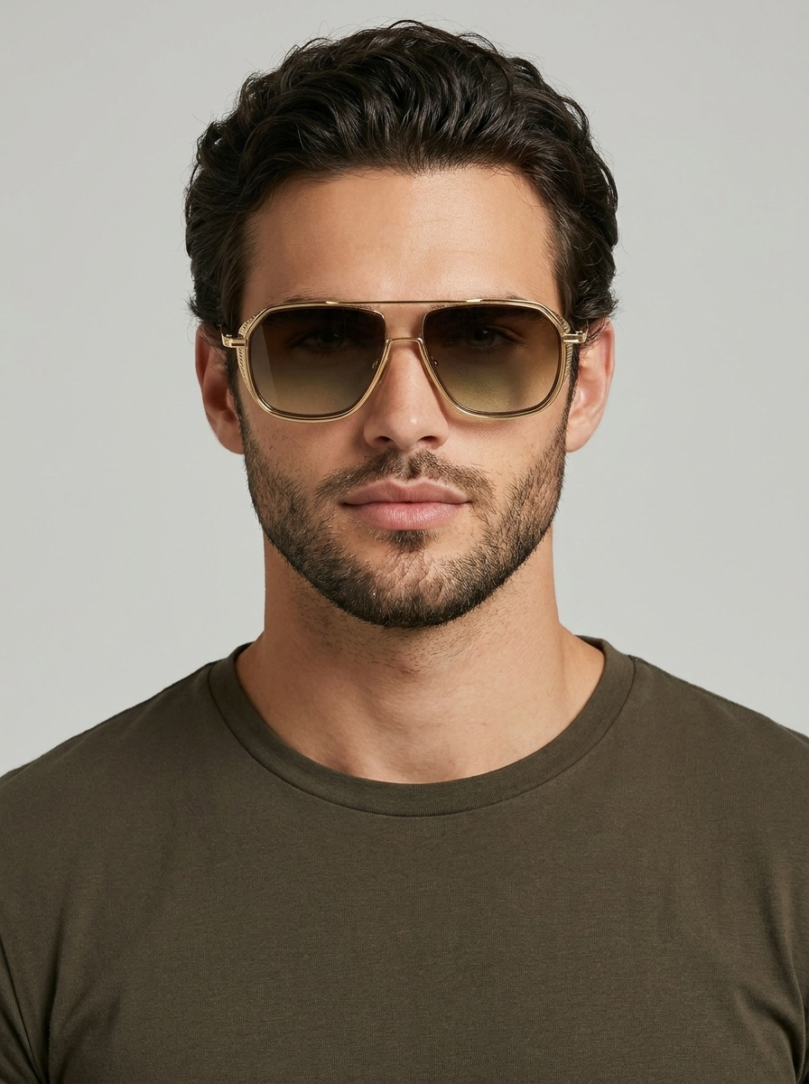 Milo | Kvadratisk Aviator Solbrille i Guld Stel