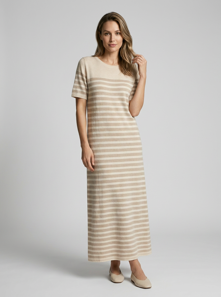 Adeline | Stribet Maxi T-Shirt Kjole Til Sommer