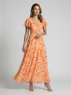 Celeste | Abito lungo floreale con leggero effetto chiffon