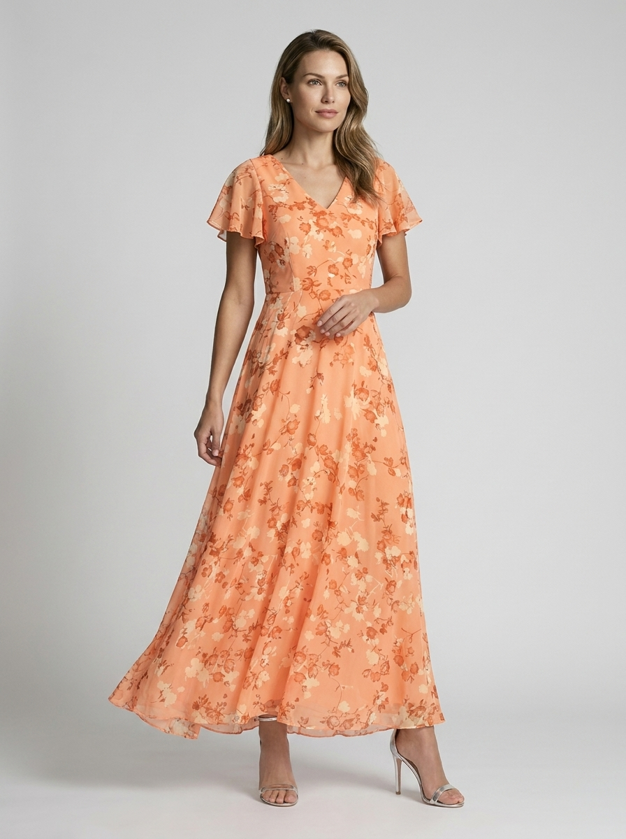 Celeste | Abito lungo floreale con leggero effetto chiffon