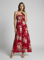 Marbella | Blomstret Maxi Kjole Med Slids Og Smock Overdel
