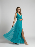 Serena | Elegante abito lungo con scollo a V e spacco