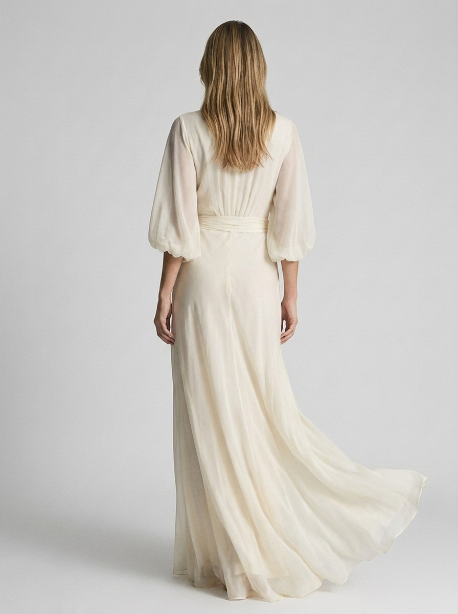 Vanessa | Elegant Chiffon Maxi Kjole Med V-Hals
