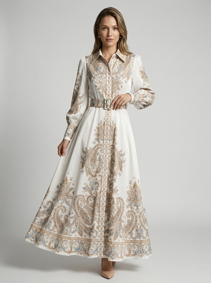 Arabella | Robe ligne A avec imprimé ornemental et ceinture