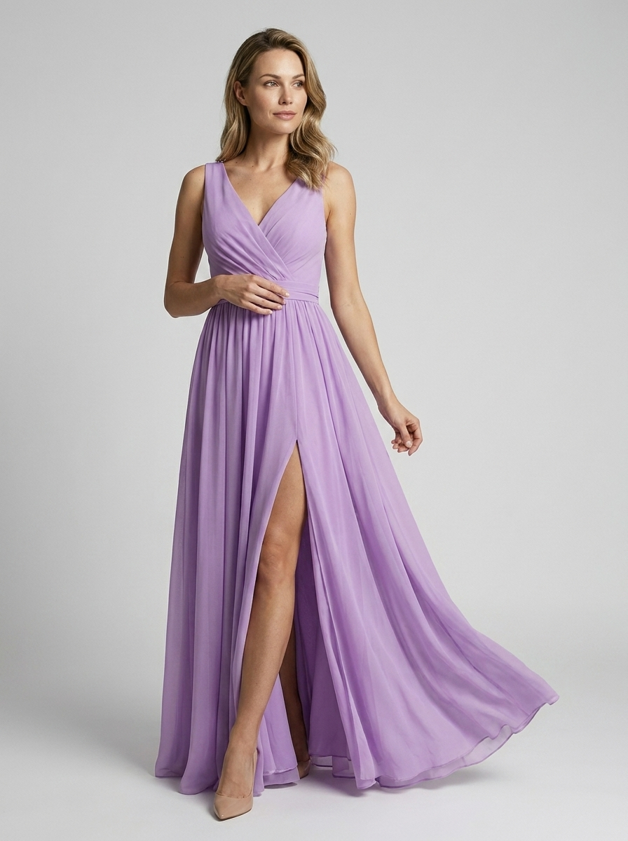 Serena | Elegante abito lungo con scollo a V e spacco