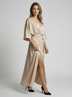 Celestia | Vestido maxi elegante con abertura y cinturón