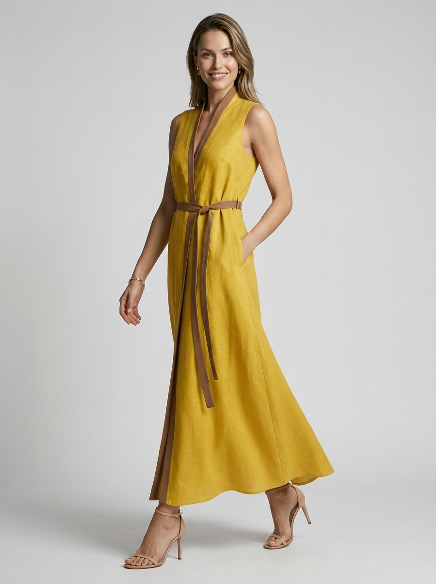 Amélie | Elegant Maxi Dress with Tie Belt