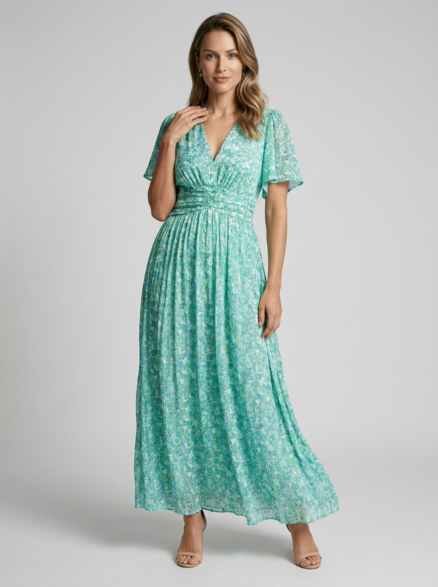 Ava | Elegancka sukienka maxi w kwiatowy wzór z dekoltem w serek