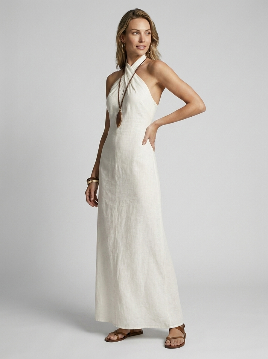 Helena | Elegant Halterneck Maxi Kjole Med Boheme Look
