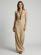 Helena | Elegant Halterneck Maxi Kjole Med Boheme Look