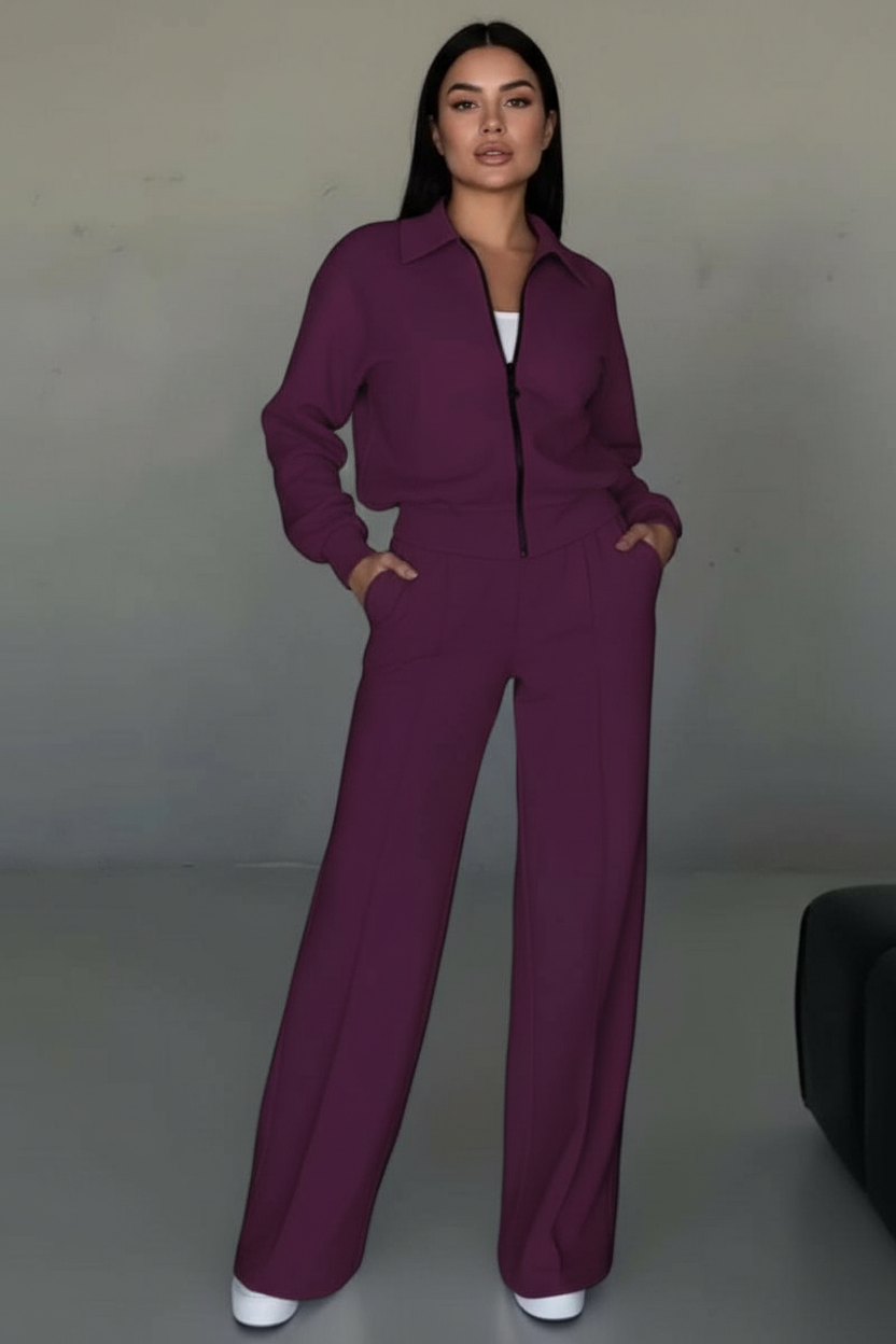 Lucile | Women's two-piece tracksuit with short zip-up jacket and straight-leg trousers