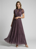 Arabella | Elegant Chiffon Maxikjole Med Blonder Og Drapering