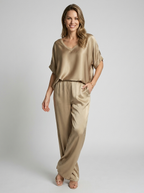 Selene | Satin Lounge Sæt med Wide-Leg Bukser
