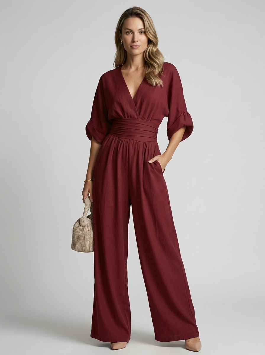 Helena | Elegant Jumpsuit Med V-Udskæring Og Vide Ben