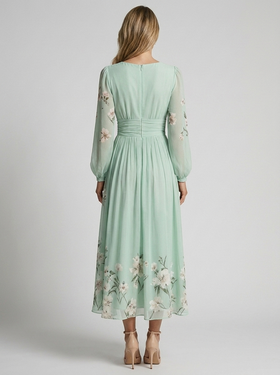 Isabella | Elegant Blomstret Maxi Kjole Med Plisseret Nederdel