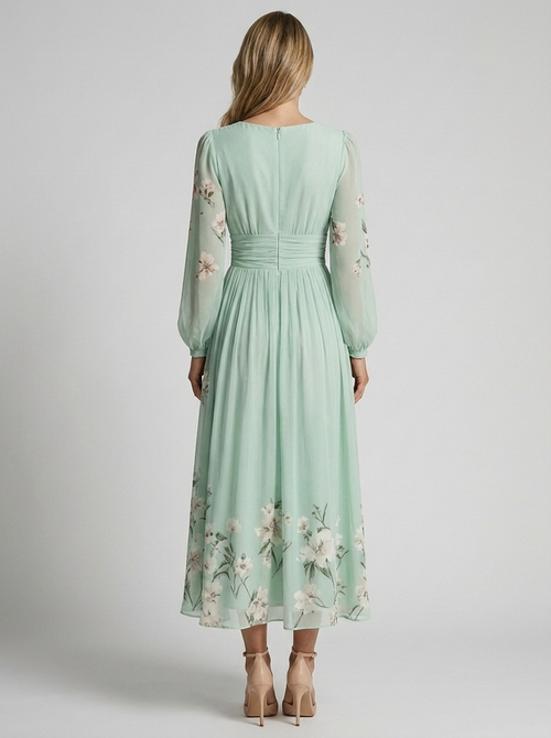 Isabella | Elegant Blomstret Maxi Kjole Med Plisseret Nederdel