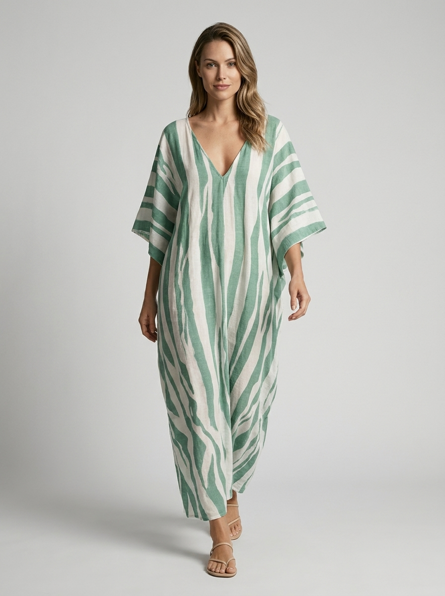 Seraphina | Kaftankjole Med Stribet Design Og V-Hals