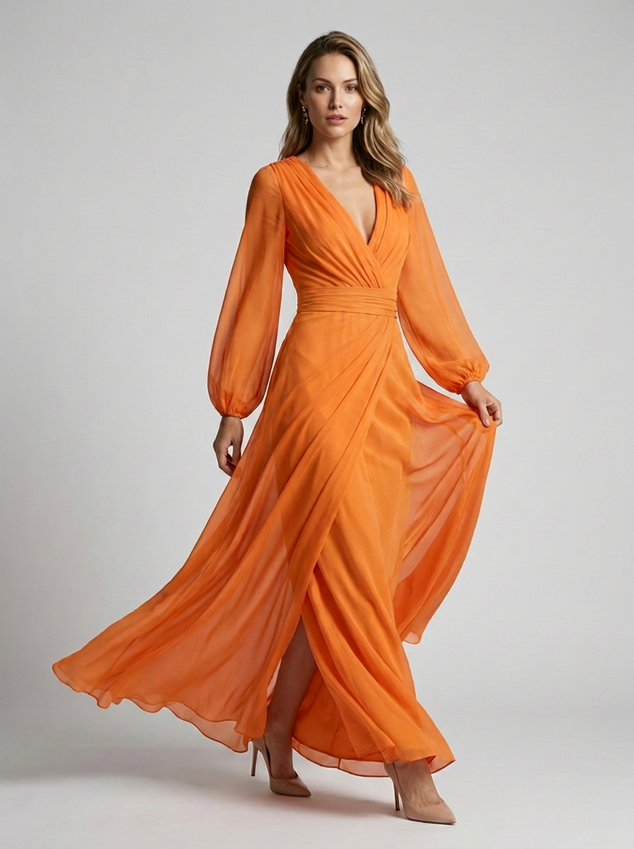 Vanessa | Elegant Chiffon Maxi Kjole Med V-Hals