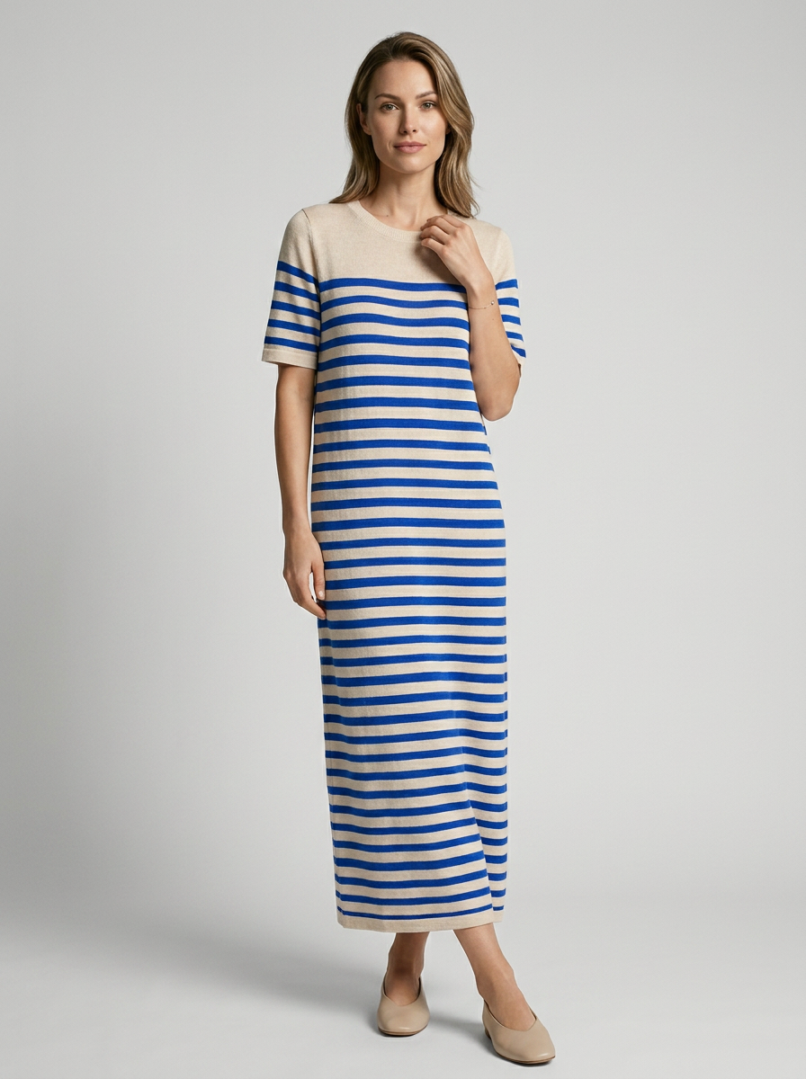 Adeline | Stribet Maxi T-Shirt Kjole Til Sommer