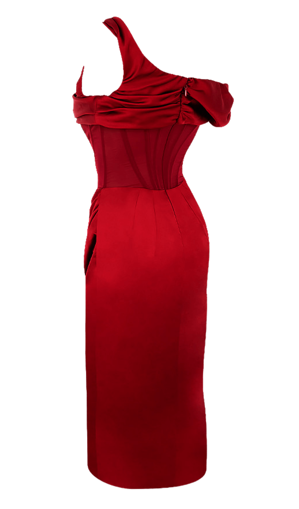 Rosalia | Rød Off-Shoulder Corset Midi Kjole Med Slids
