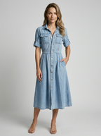 Lunara | Abito denim a linea A con chiusura a bottoni