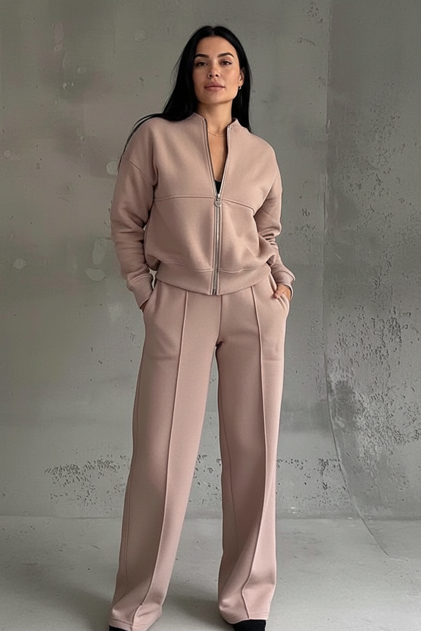Lucile | Women's two-piece tracksuit with short zip-up jacket and straight-leg trousers
