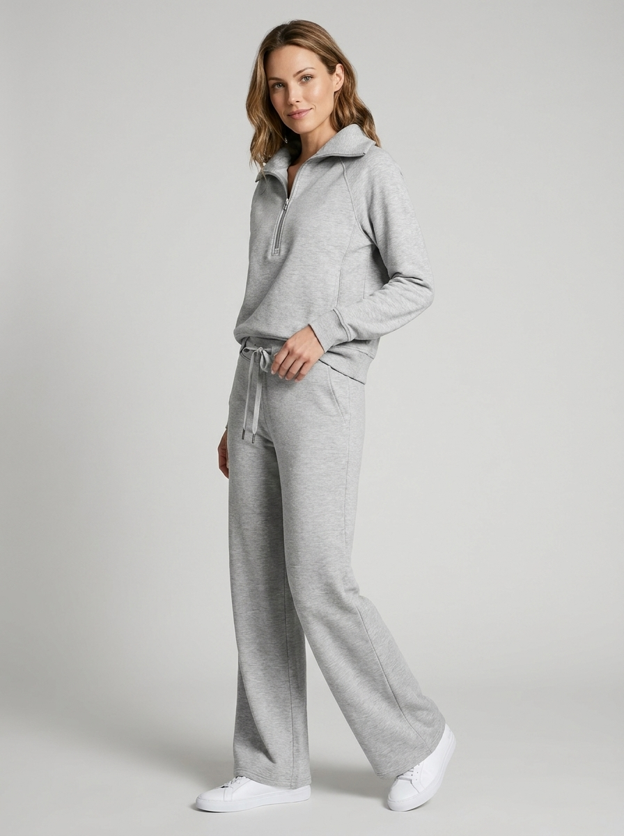 Lorena | Women's Two-Piece Set with Quarter-Zip and Wide-Leg Pants