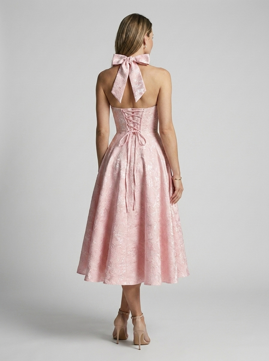 Brooklyn | Elegant Jacquard Midikjole Med Halterneck
