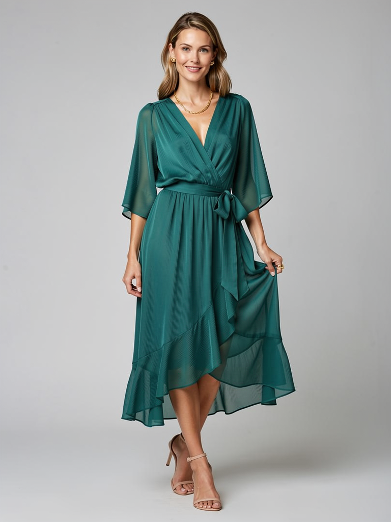 Elara | Asymmetrisk Midikjole med Slå-Om Design