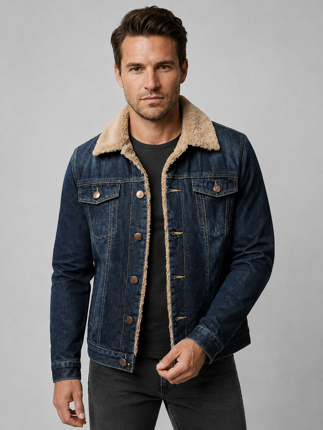 Lennox | Foret Denimjakke Til Herre Med Sherpa-Krave