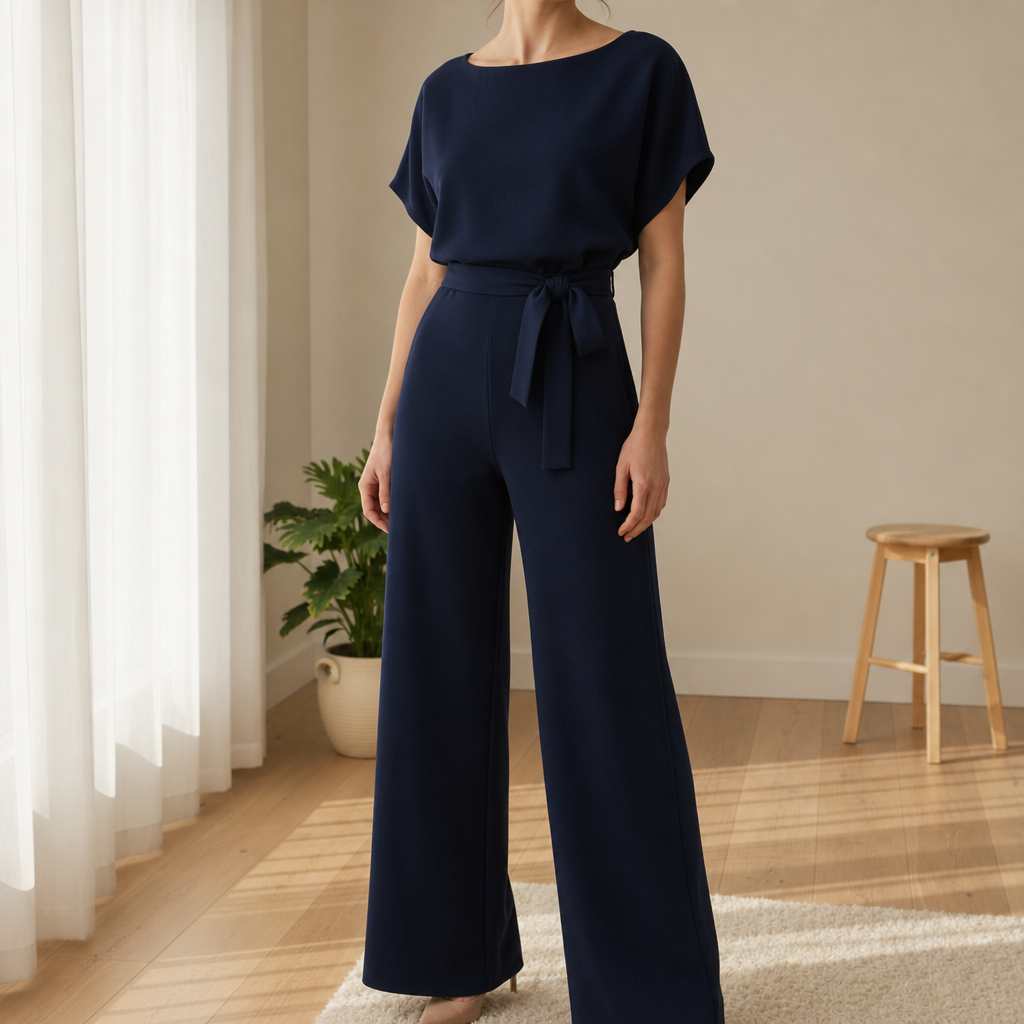 Celina | Dame jumpsuit i pontestrik med bindebælte