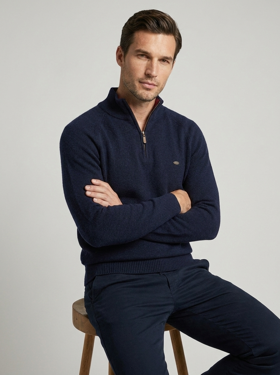 Marcello | Half Zip Herresweater med Opstående Krave