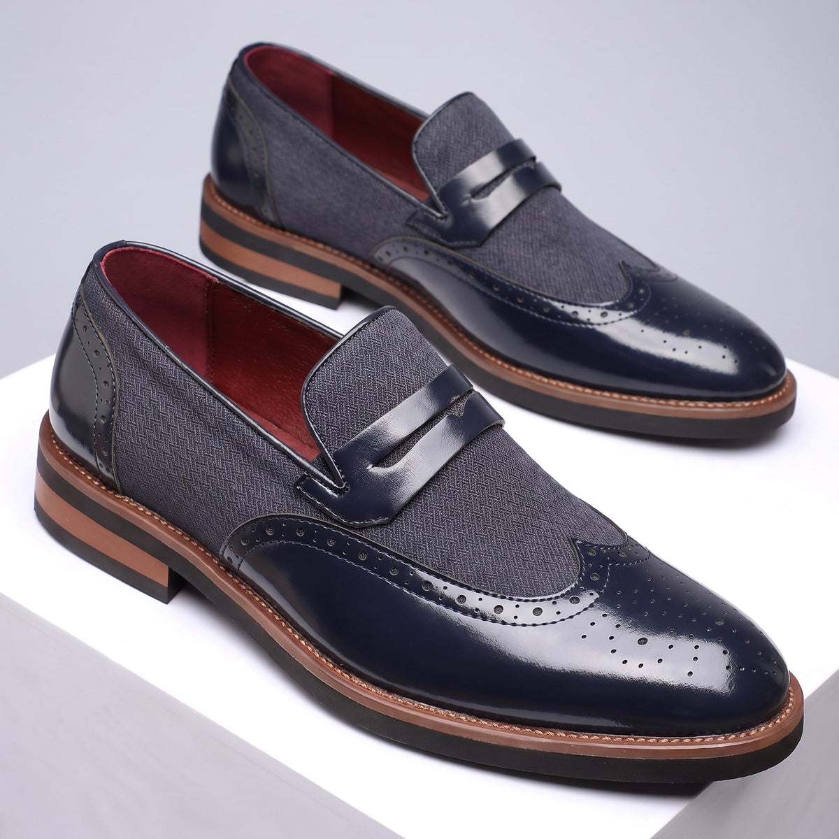 Oscar | Herre penny loafers i kunstlæder med sildebensmønster